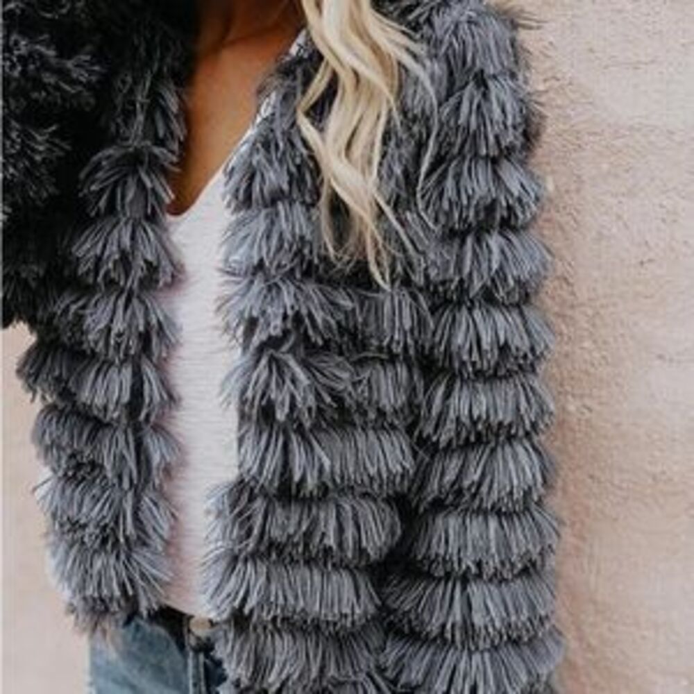 Womens Fall Open Front Cardigan Faux Fur Coat Shaggy faux fur Jacket Warm Coat - Picture 3 of 5